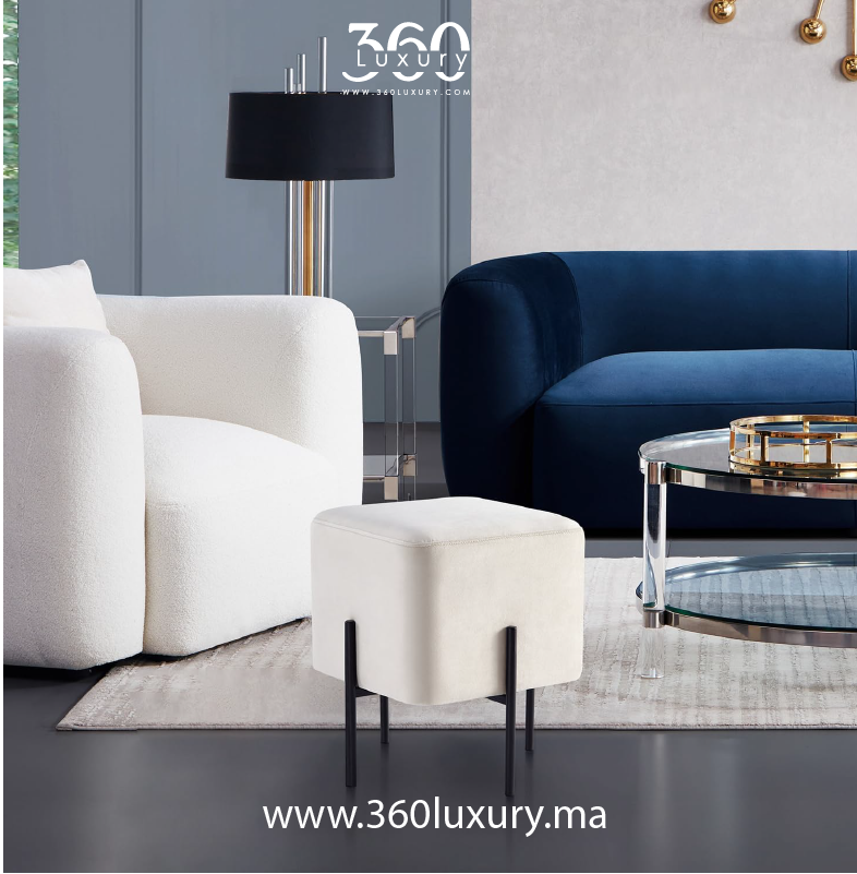 ARCHI - Tabouret Pouf Velours, pour salon séjour réception ou chambre à coucher