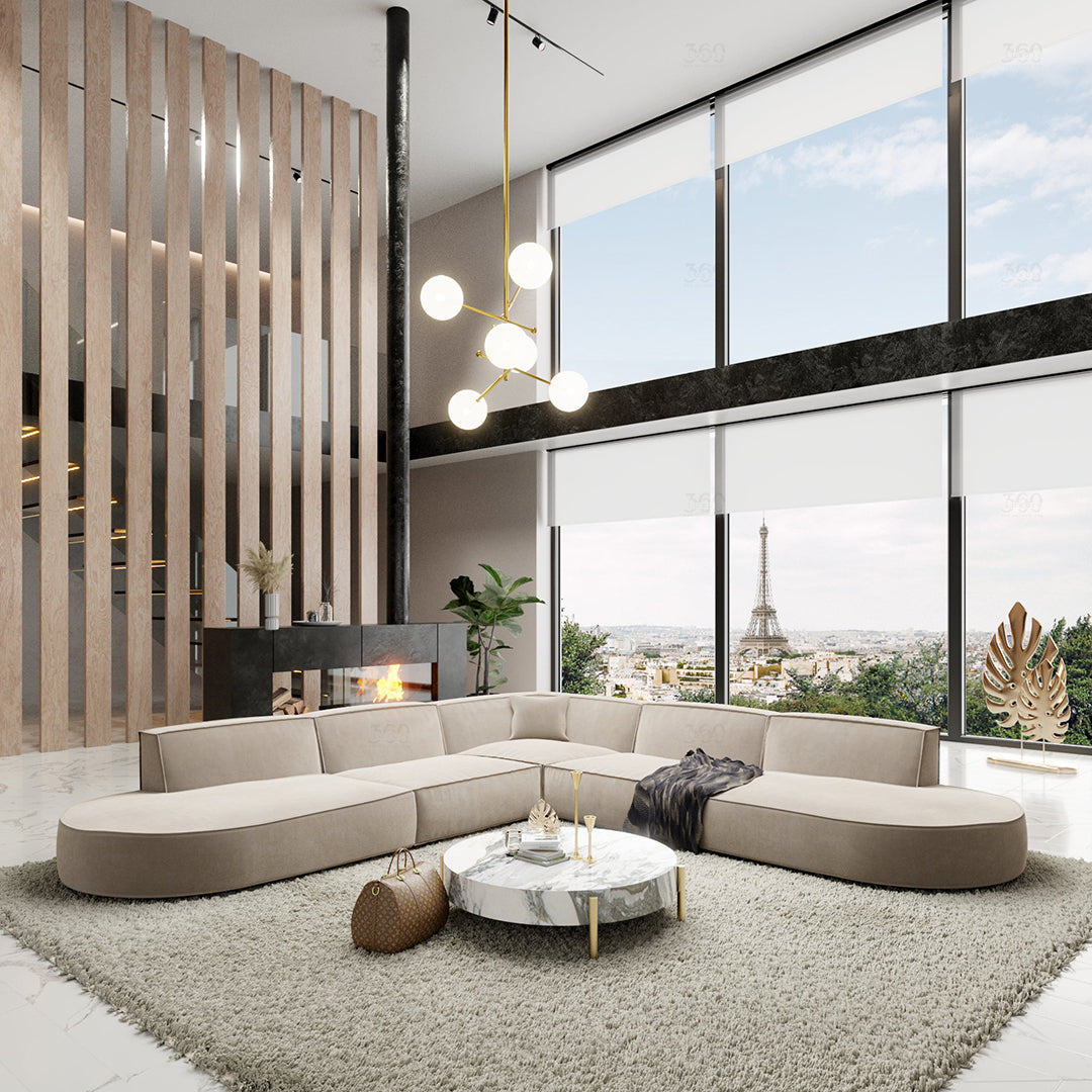 BERLO - Canapé d’angle 7 Place / Sablé – Luxe et confort