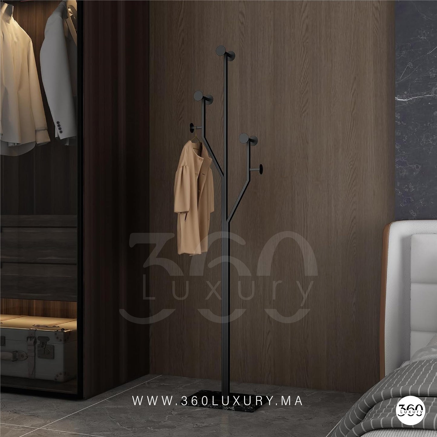 Rack manteaux stylé métal sculptural marbre