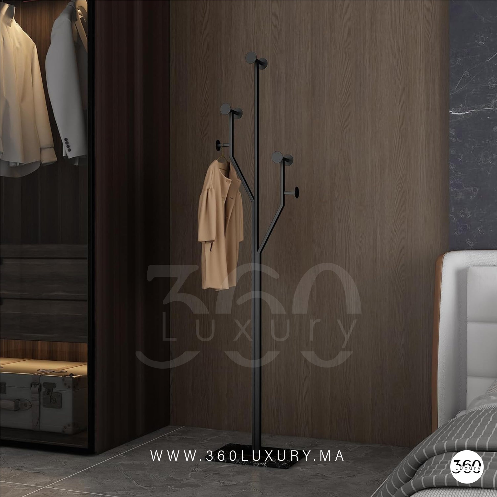Rack manteaux stylé métal sculptural marbre