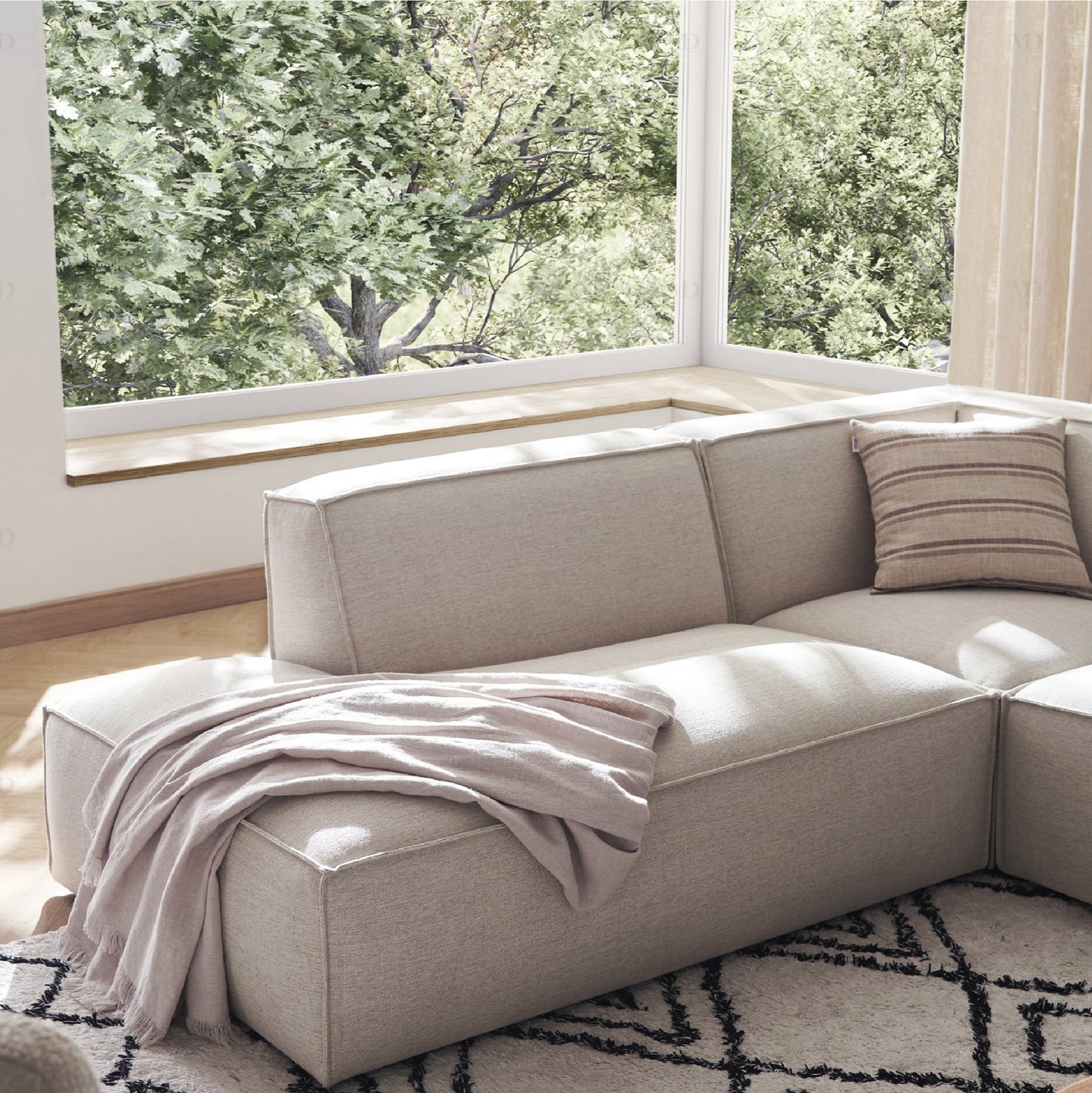 VANETY - Canapé Méridienne 3 Places + Pouf