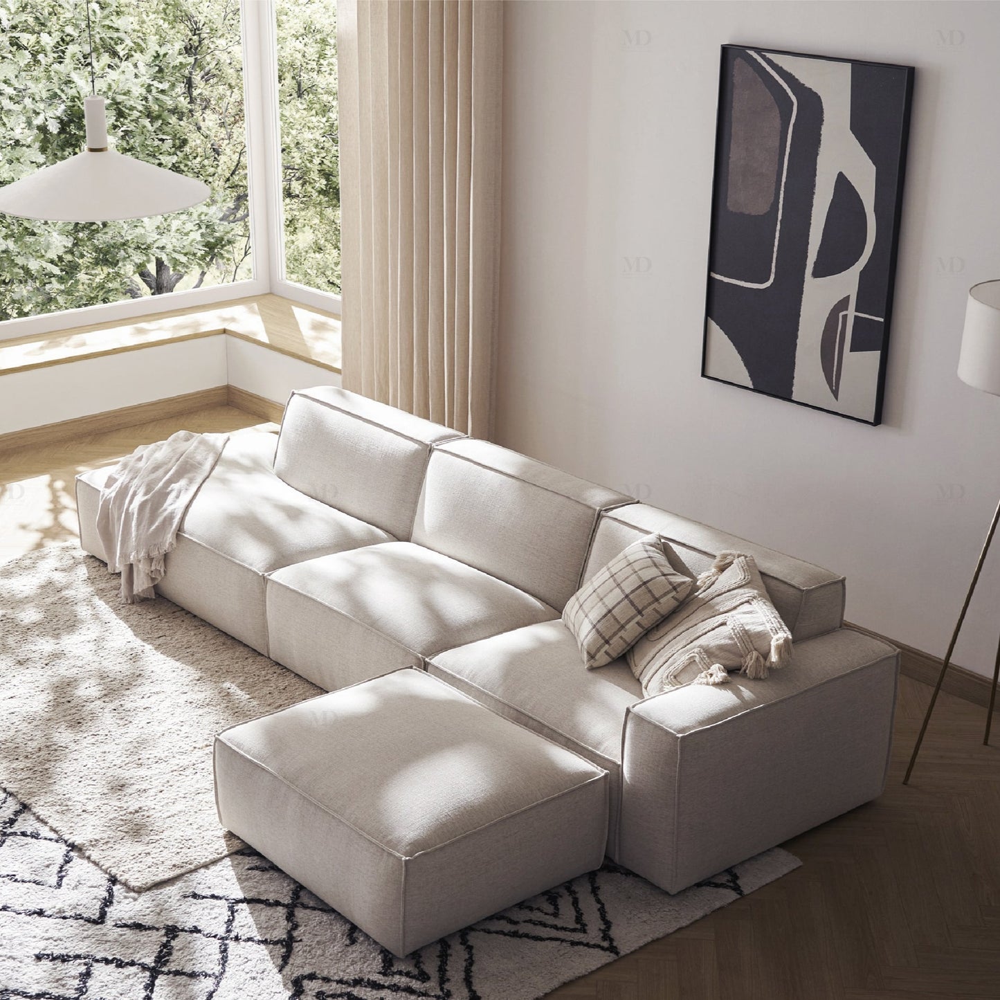 VANETY - Canapé Méridienne 3 Places + Pouf
