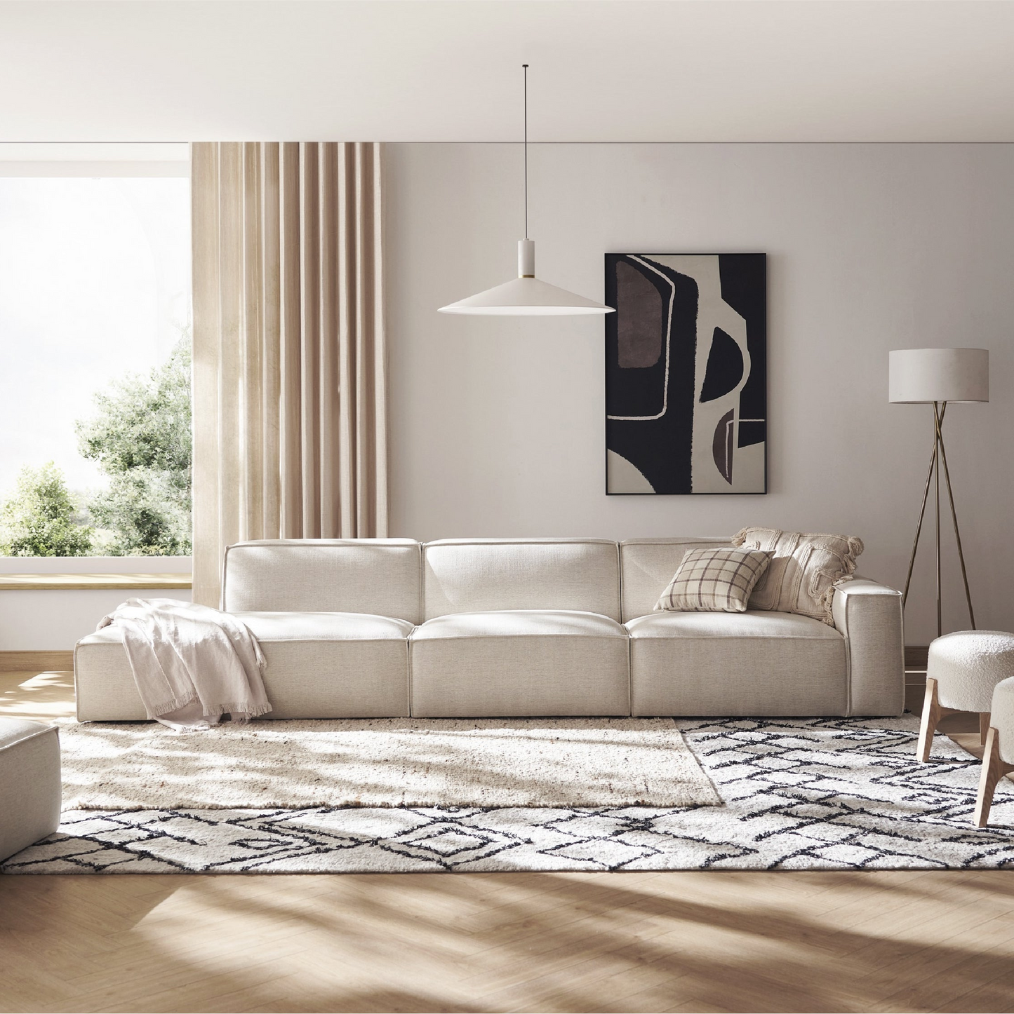 VANETY - Canapé Méridienne 3 Places + Pouf