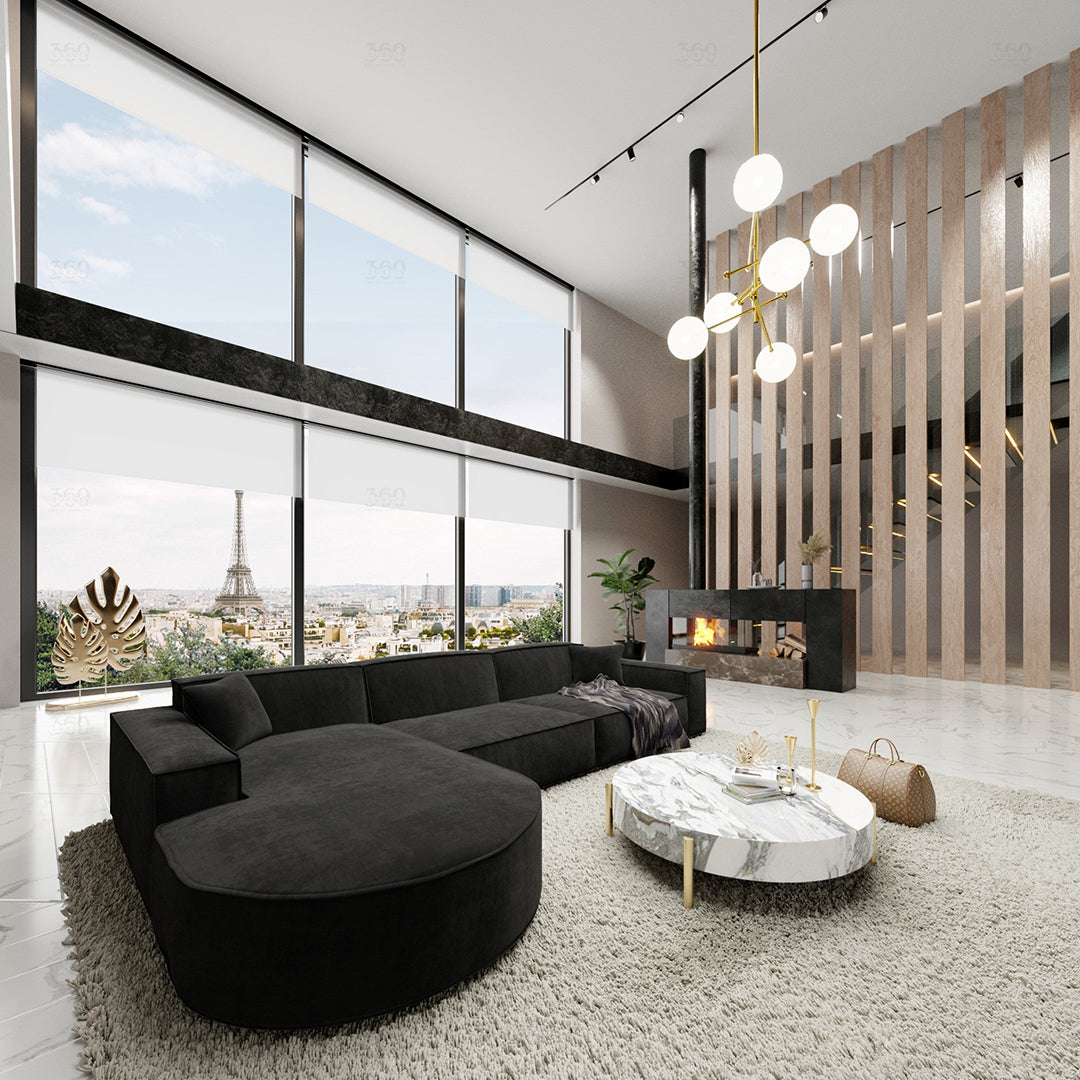 BERLO - Canapé (L) 4 Place / Noir – Luxe et confort