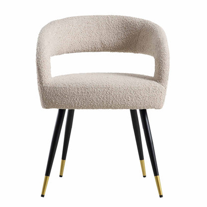 Chaise pour café Restaurants et salle à manger haute gamme tissus bouclette couleur Beige Piètement métallique Noir et Doré
