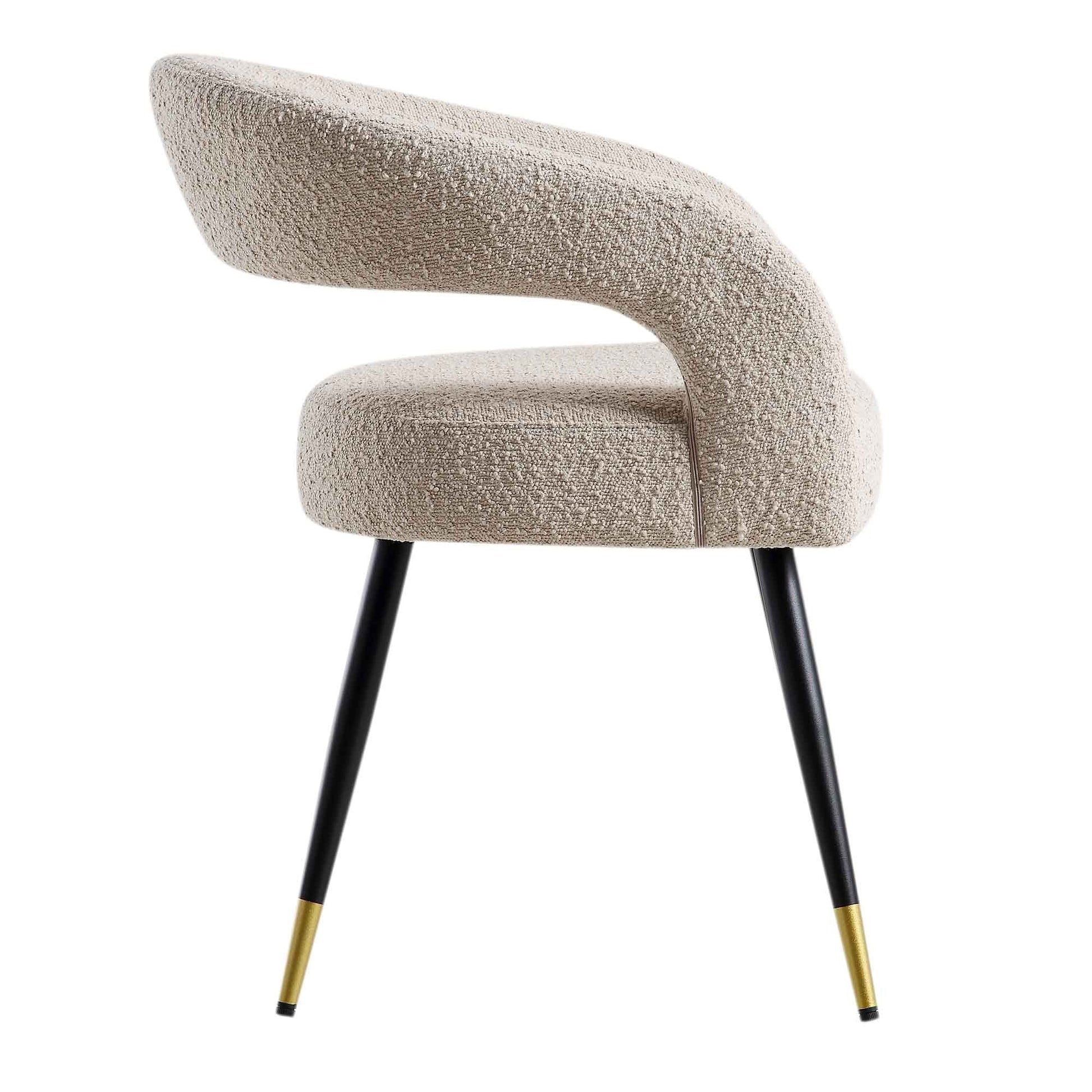 Chaise pour café Restaurants et salle à manger haute gamme tissus bouclette couleur Beige Piètement métallique Noir et Doré