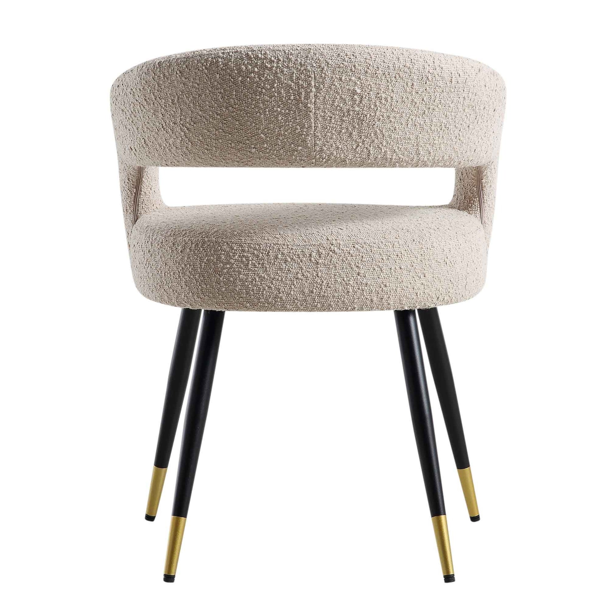 Chaise pour café Restaurants et salle à manger haute gamme tissus bouclette couleur Beige Piètement métallique Noir et Doré