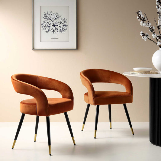 Chaise pour café Restaurants et salle à manger haute gamme tissus Velours Couleur terracotta Piètement métallique Noir et Doré