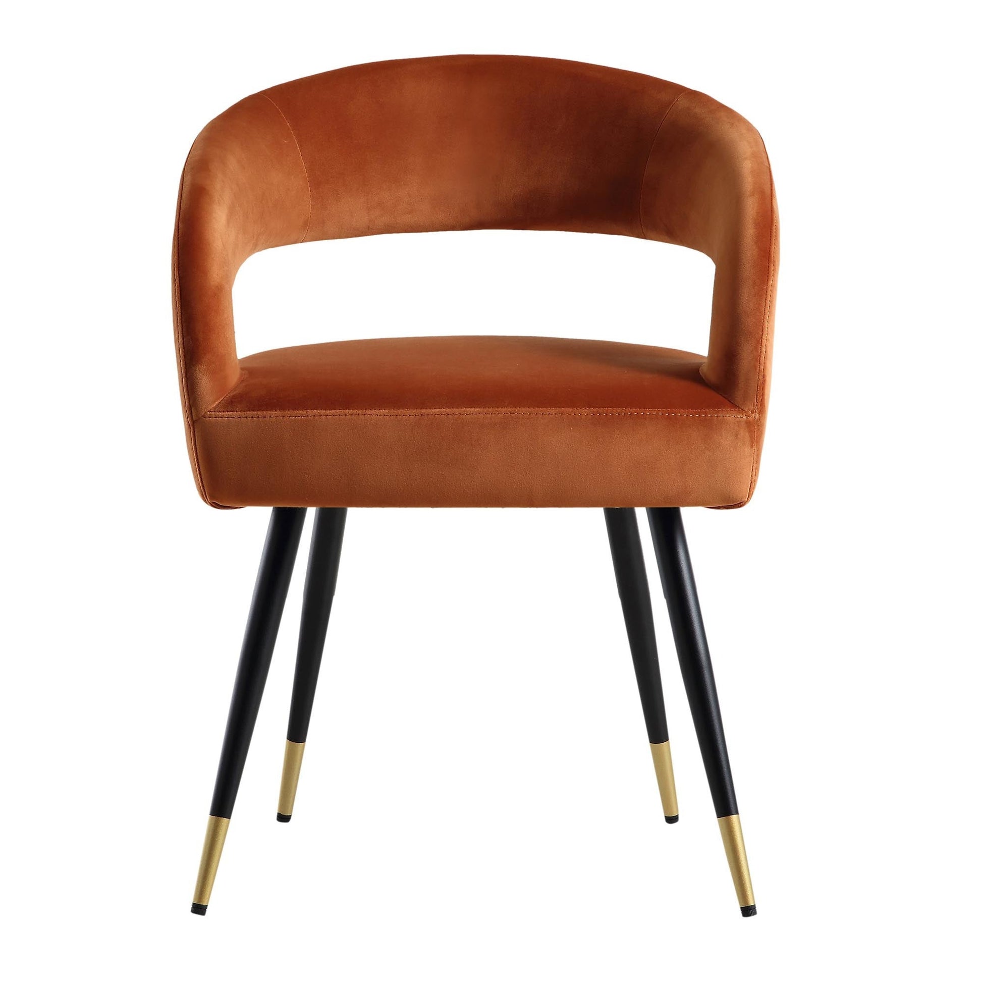 Chaise pour café Restaurants et salle à manger haute gamme tissus Velours Couleur terracotta Piètement métallique Noir et Doré