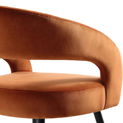 Chaise pour café Restaurants et salle à manger haute gamme tissus Velours Couleur terracotta Piètement métallique Noir et Doré