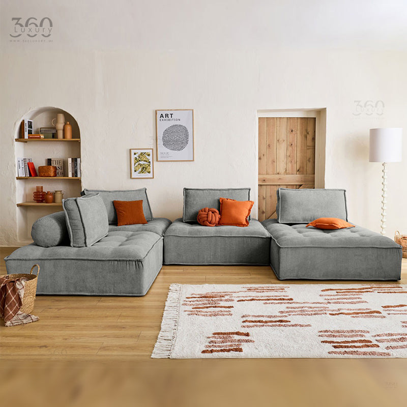 Détail velours texturé et accoudoir Horizon Sofa 7 places