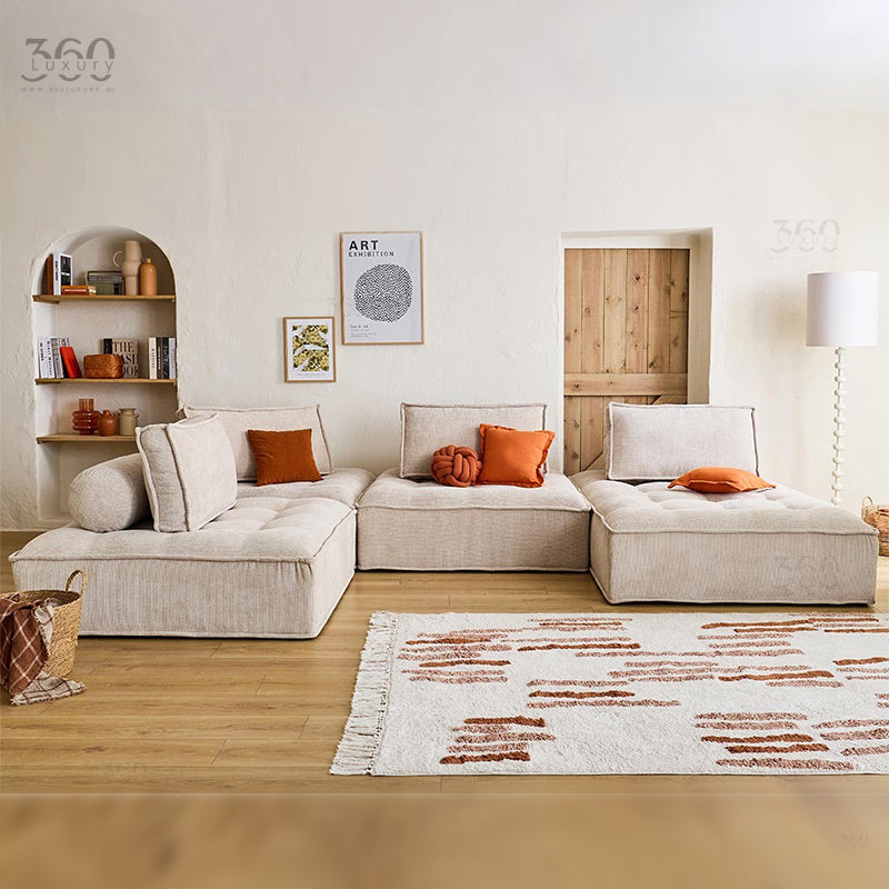 Horizon Sofa toile Beige panoramique velours texturé gris clair salon 360Luxury