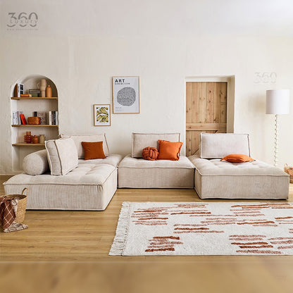 Horizon Sofa toile Beige panoramique velours texturé gris clair salon 360Luxury