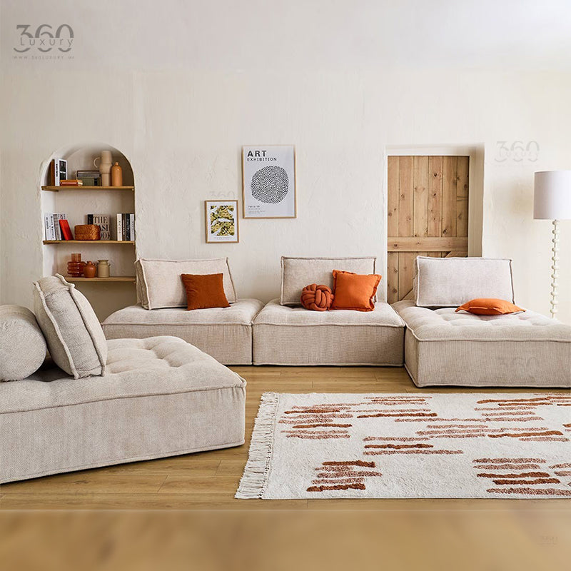 Horizon Sofa toile Beige panoramique velours texturé gris clair salon 360Luxury