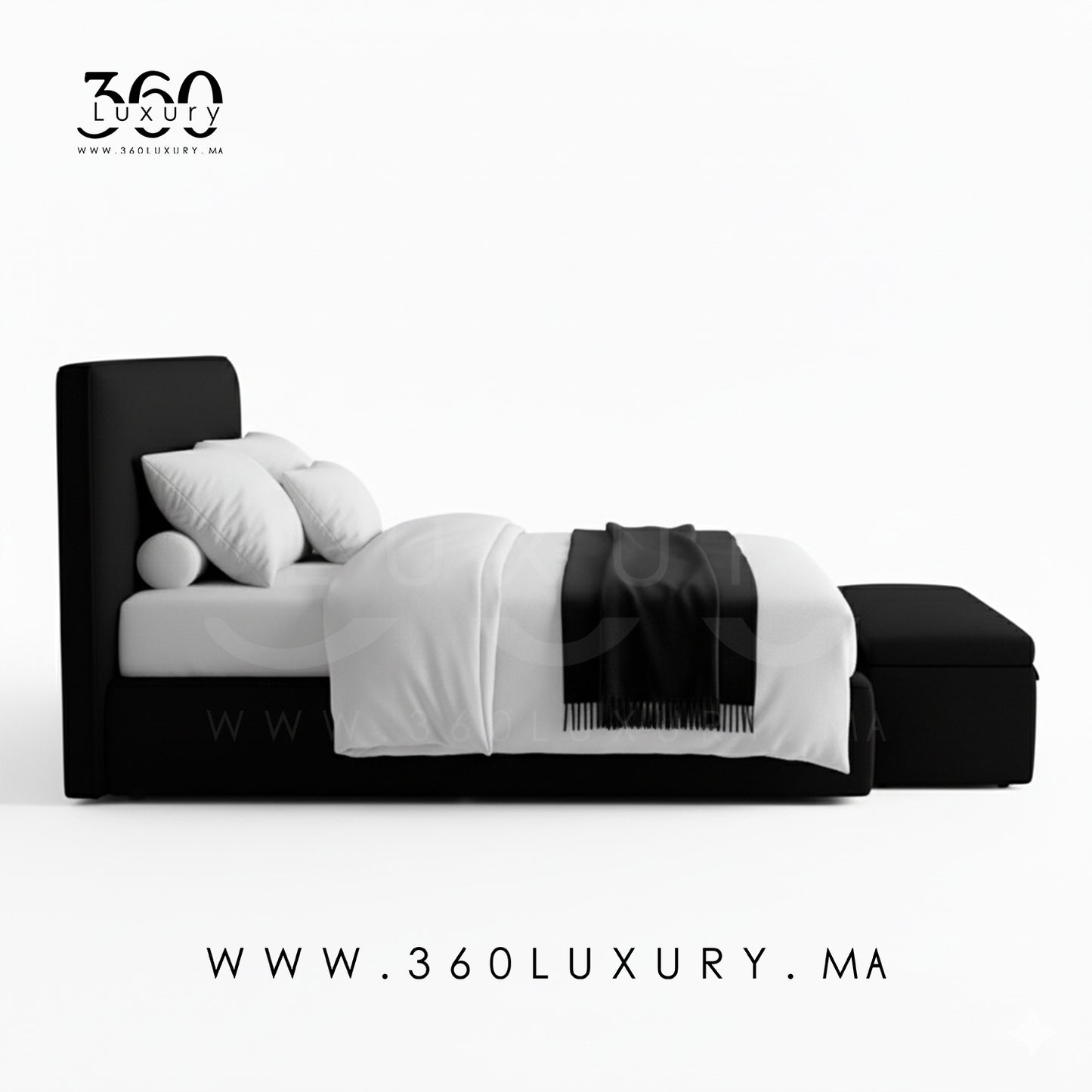 Lit OSLO noir moderne avec rangement intégré, fabrication locale avec coffre de rangement 