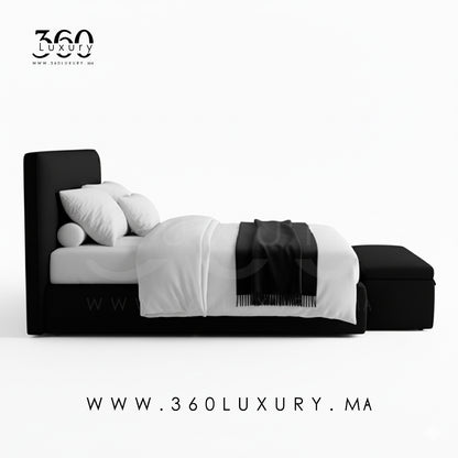 Lit OSLO noir moderne avec rangement intégré, fabrication locale avec coffre de rangement 