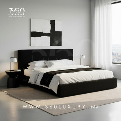 Lit OSLO noir moderne design minimaliste, tissu toile de luxe, fabrication marocaine