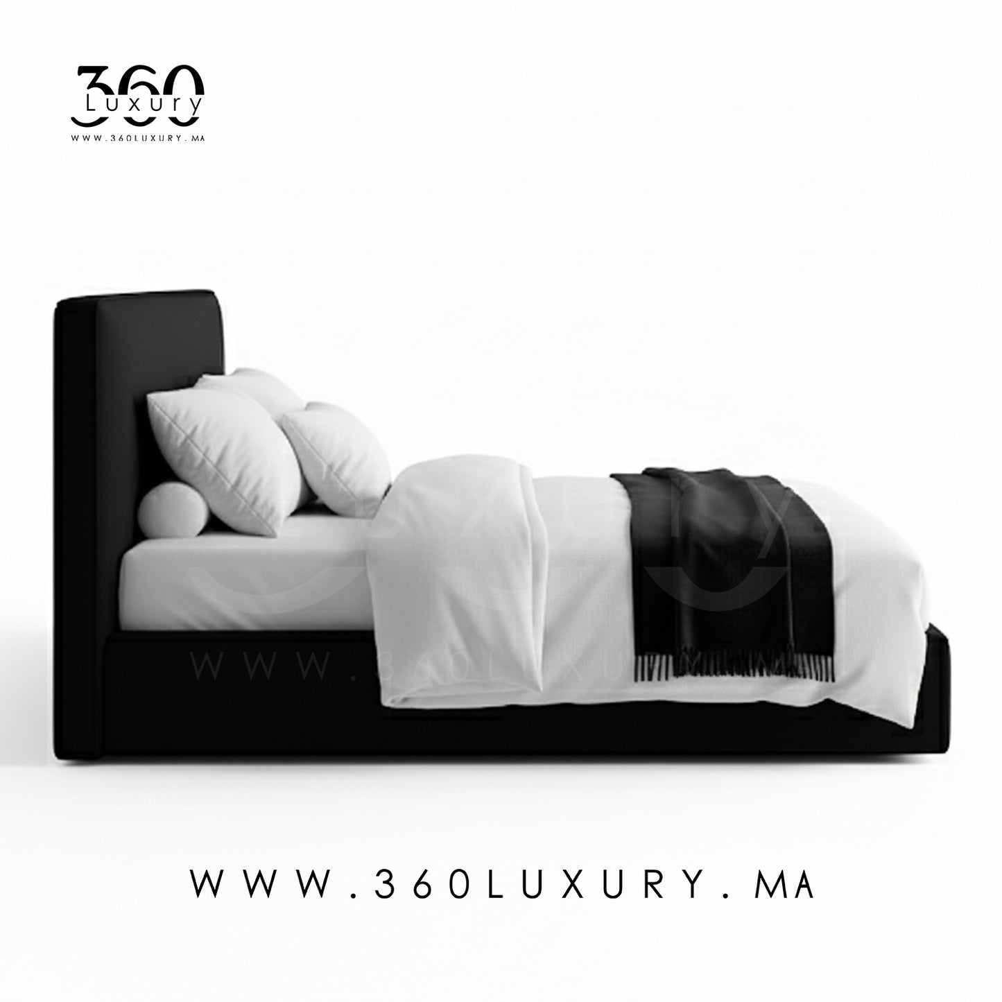 Lit OSLO en tissu noir haut de gamme pour chambre élégante