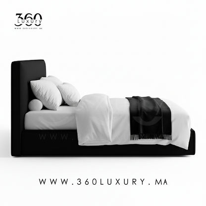 Lit OSLO en tissu noir haut de gamme pour chambre élégante