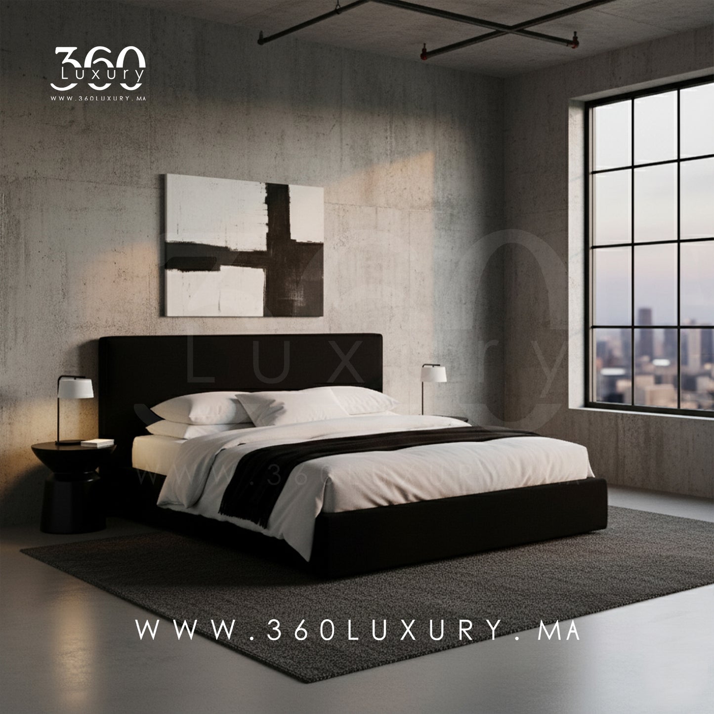 Lit moderne OSLO avec sommier inclus, chambre design haut de gamme Maroc