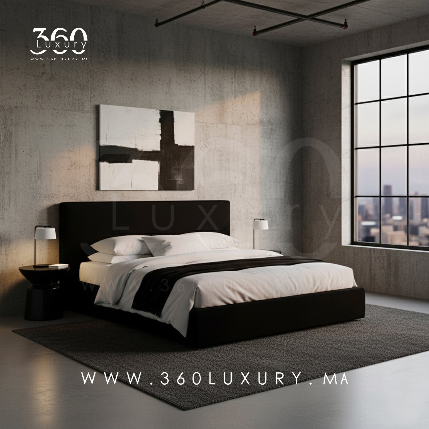 Lit moderne OSLO avec sommier inclus, chambre design haut de gamme Maroc