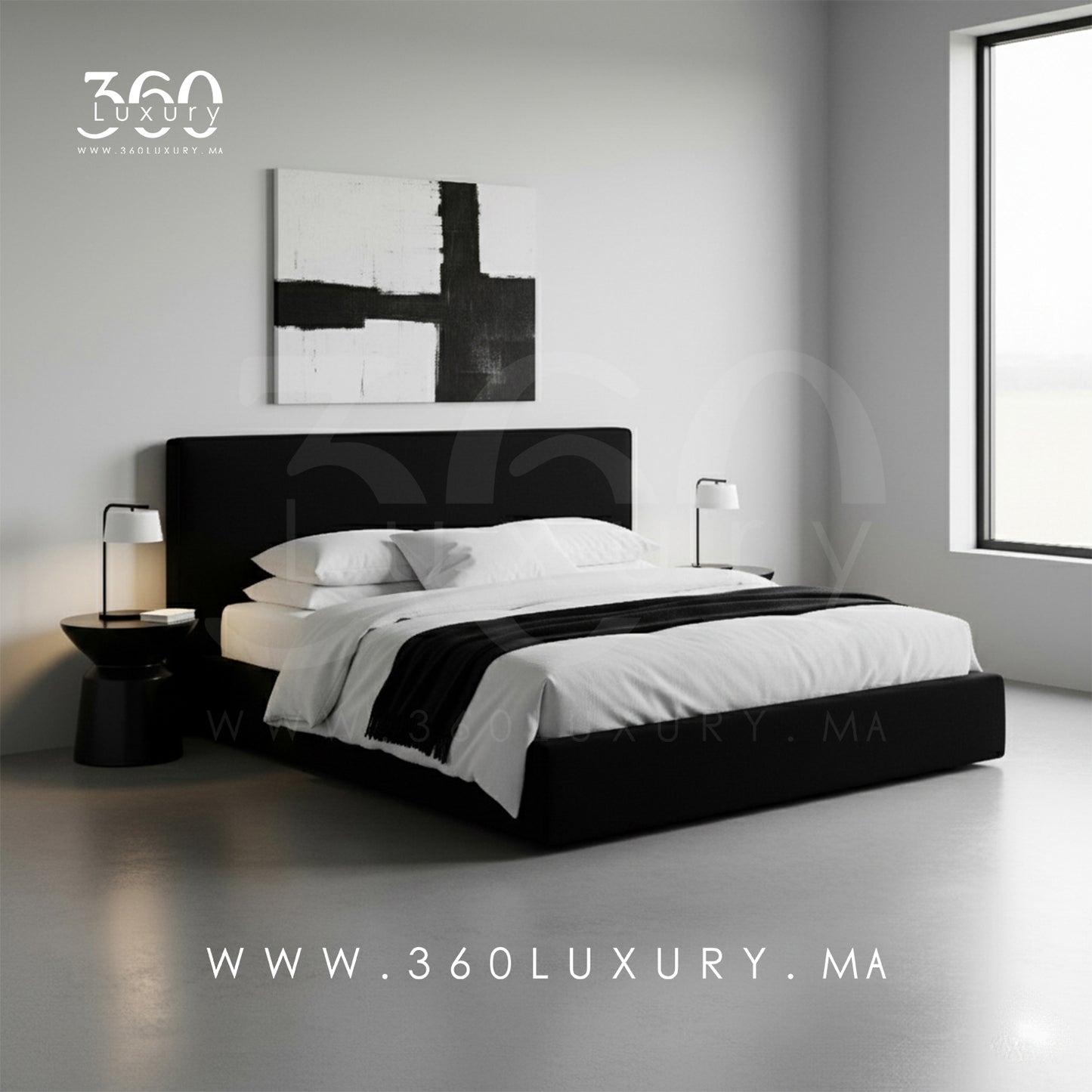 Détails du lit OSLO 360Luxury, structure en bois massif et tissu toile