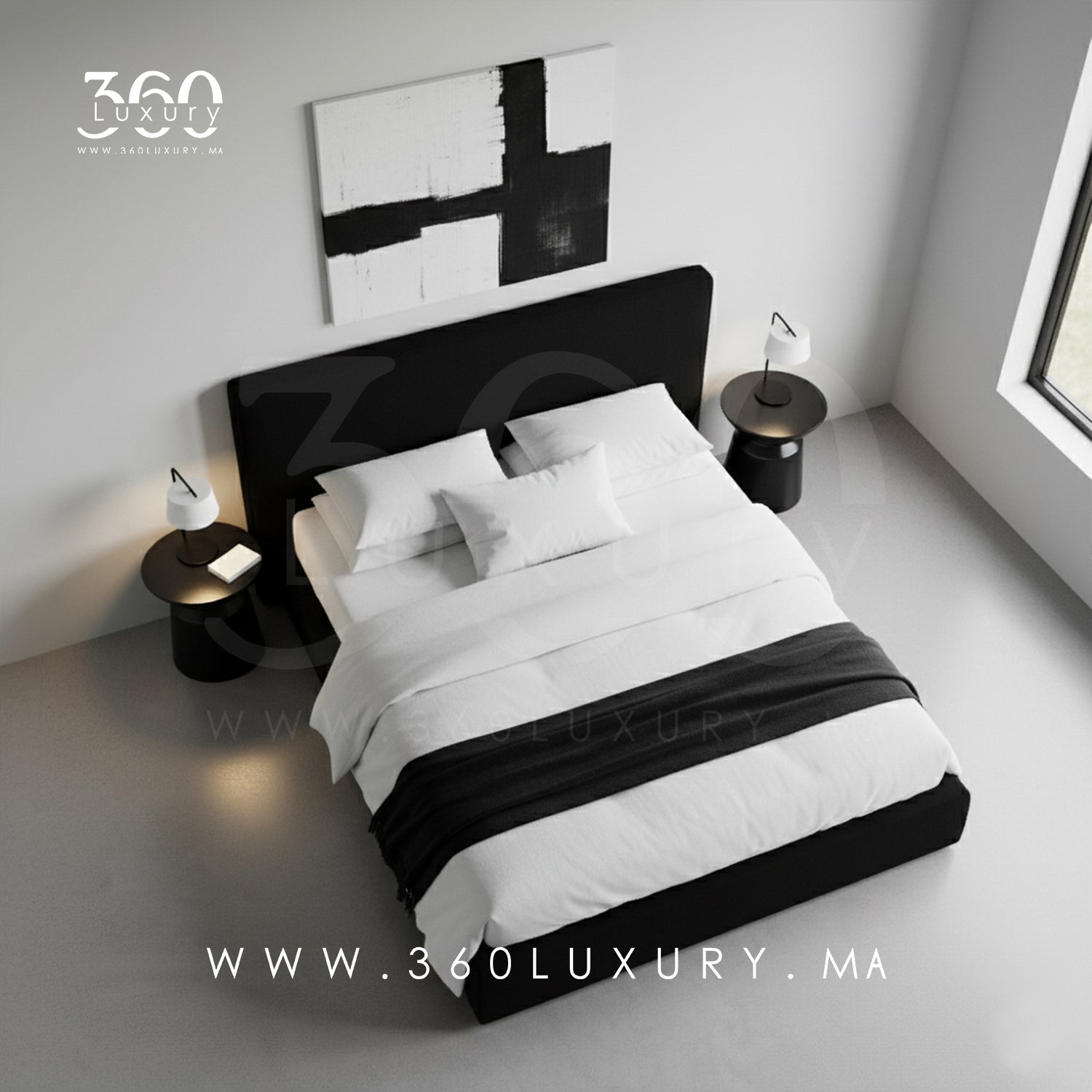 Détails du lit OSLO 360Luxury, structure en bois massif et tissu toile