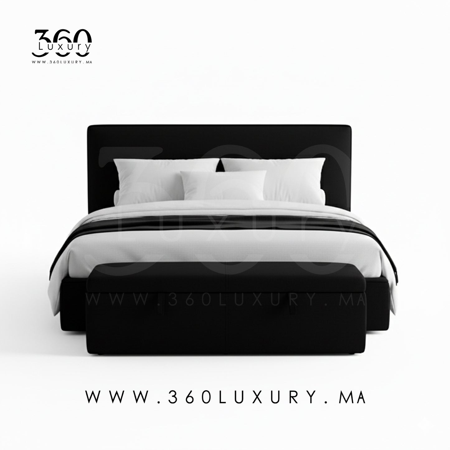 Design minimaliste du lit moderne OSLO noir, 360Luxury Maroc