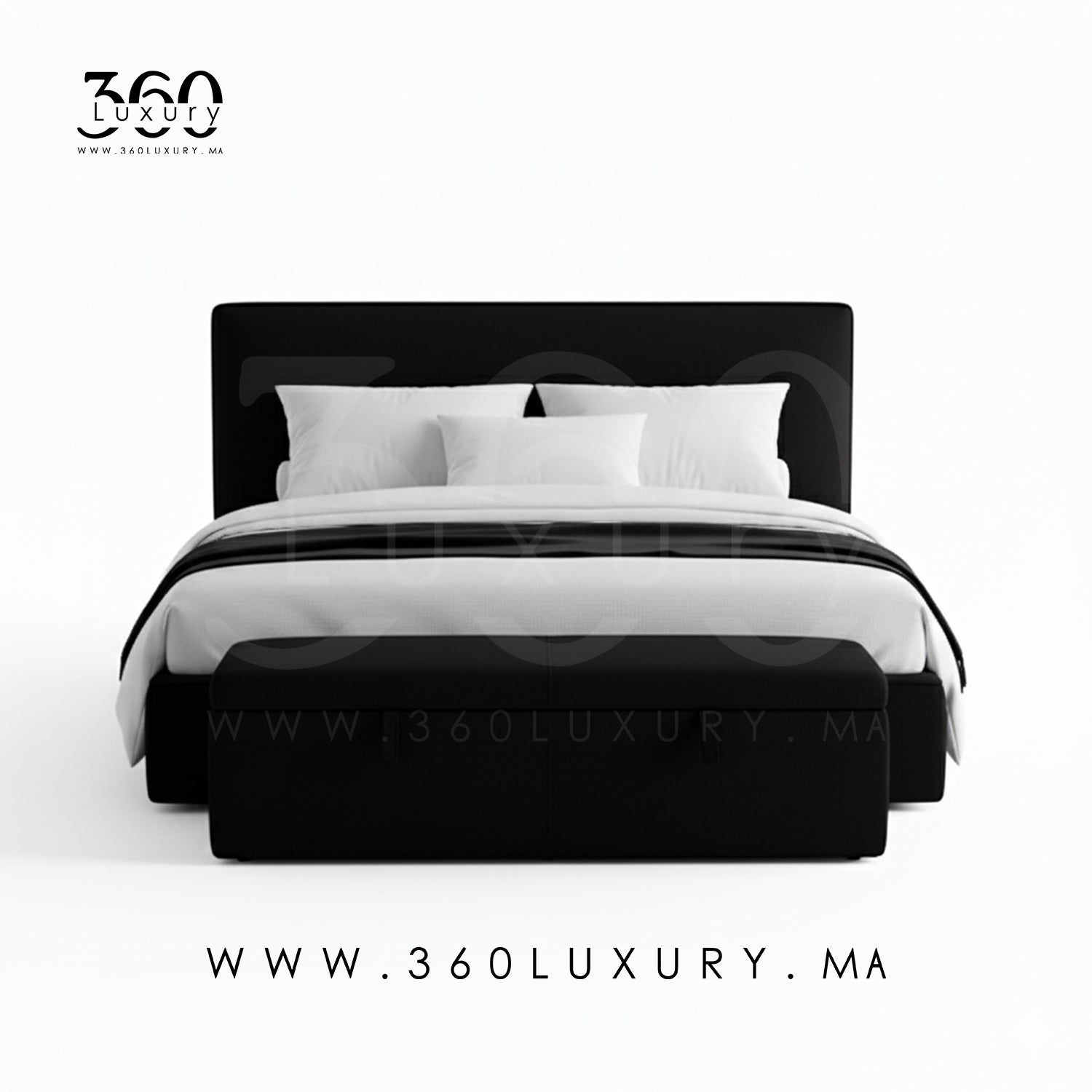 Design minimaliste du lit moderne OSLO noir, 360Luxury Maroc