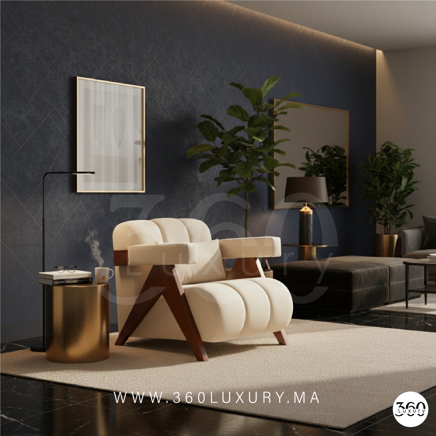 fauteuil confort bois massif villas premium Maroc Chaise salon bois massif comfy 360Luxury Maroc promotion liquidation