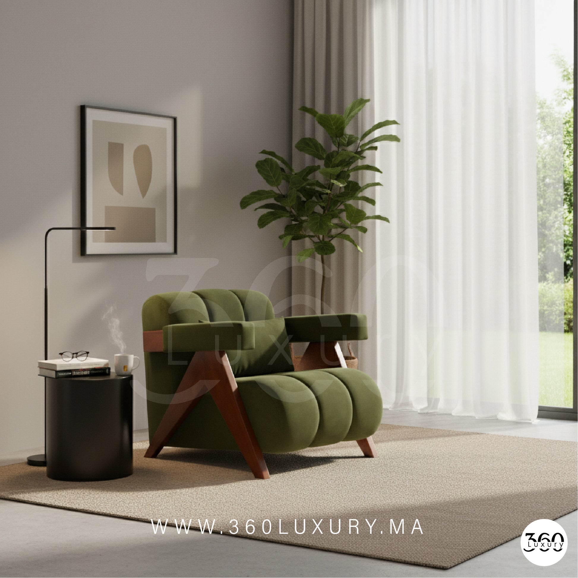 chaise design en bois pour bureaux haut de gamme Chaise salon bois massif mobilier Maroc luxe pas cher Vert Velours