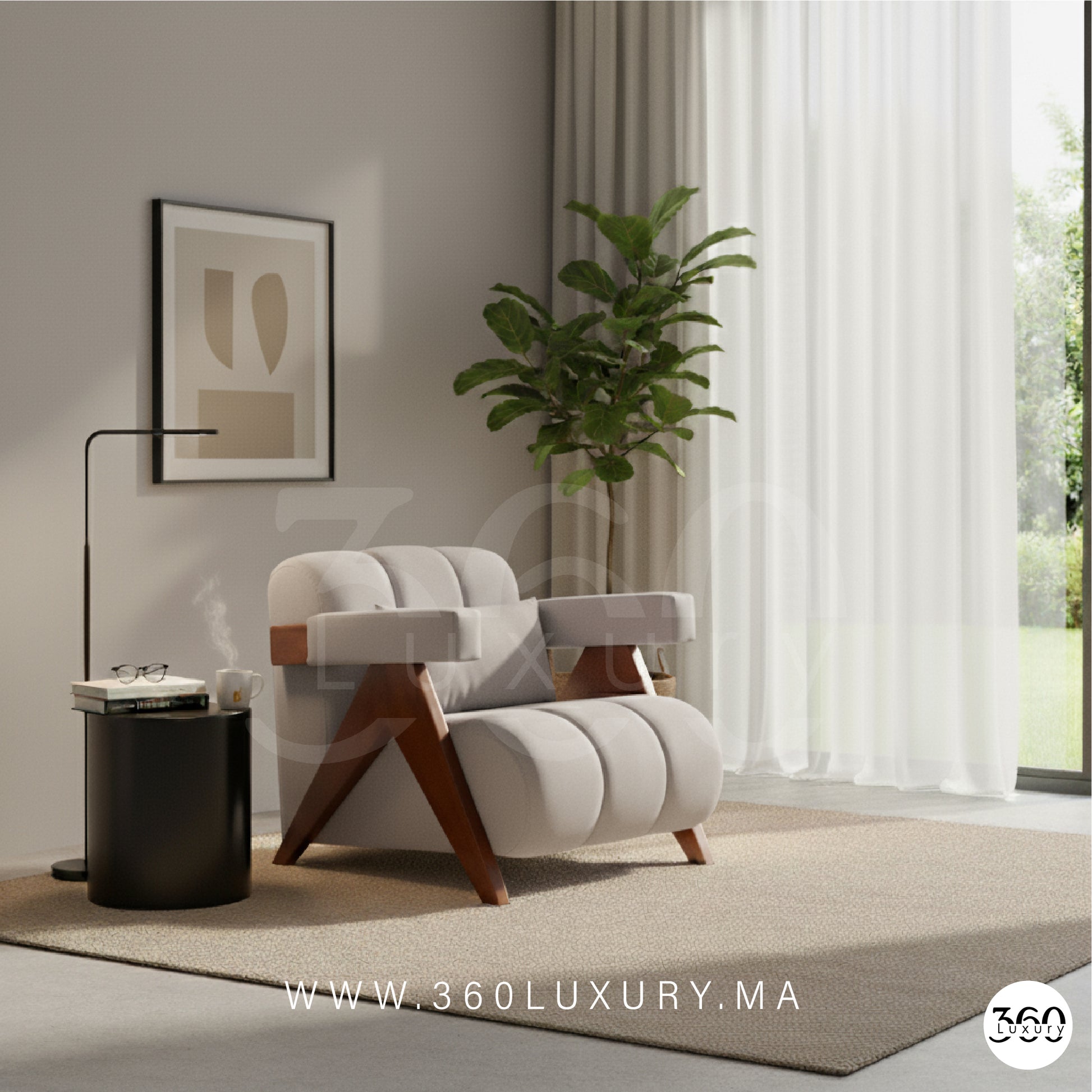 Chaises salon gris claire velours bois massif 360Luxury Maroc prix usine