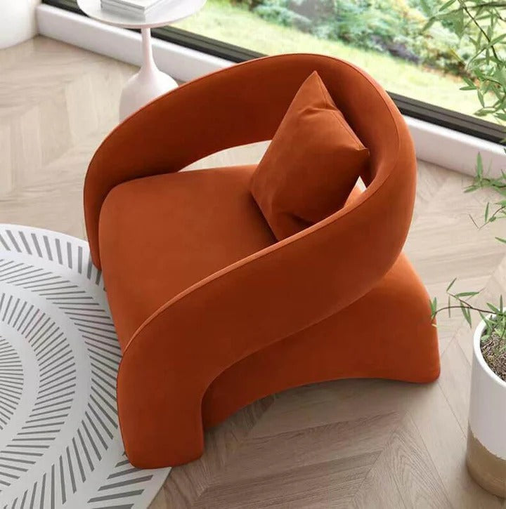 fauteuil ottoman lounge Maroc mobilier premium tissus velours Orange
