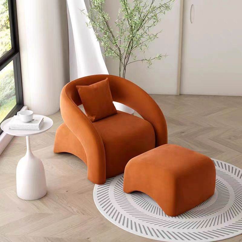 fauteuil moderne avec repose pieds  tendance maroc salle de séjour tissus velours Orange