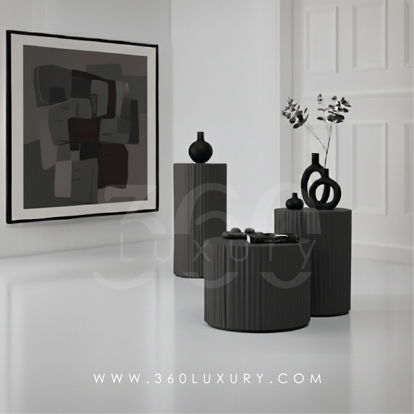 ORION Tables de chevet Colonnes Décoratives Design Cannelé Noir – 360Luxury