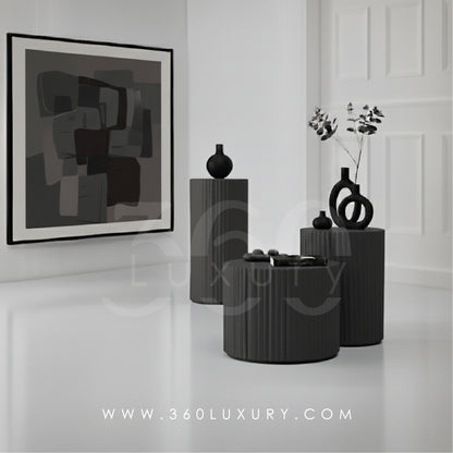 ORION Tables de chevet Colonnes Décoratives Design Cannelé Noir – 360Luxury