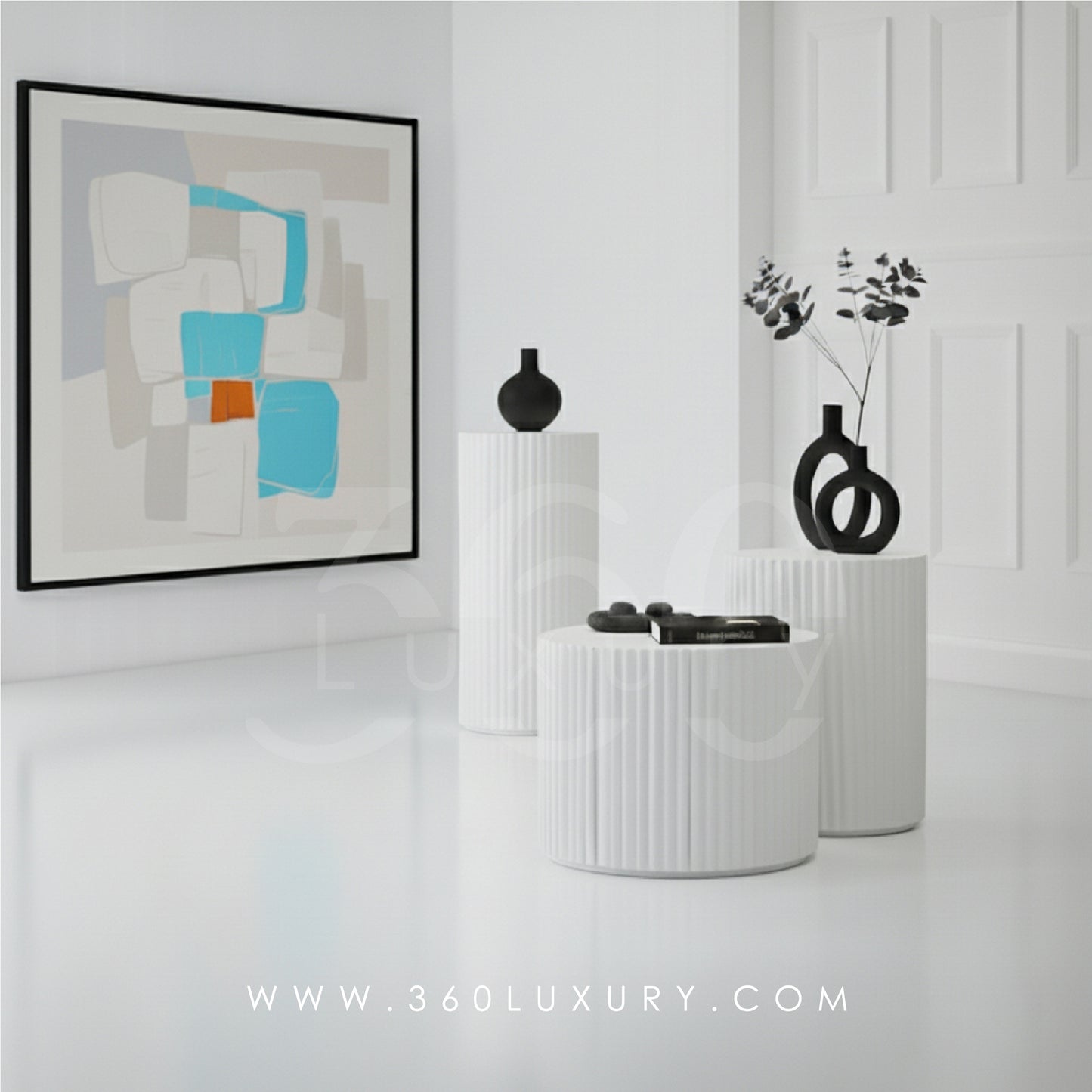 ORION Tables de chevet Colonnes Décoratives Design Cannelé Noir – 360Luxury