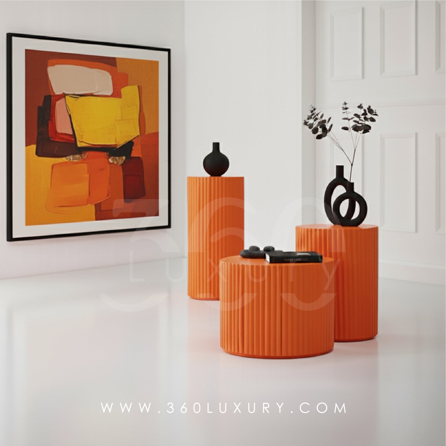 ORION Tables de chevet Colonnes Décoratives Design Cannelé Noir – 360Luxury