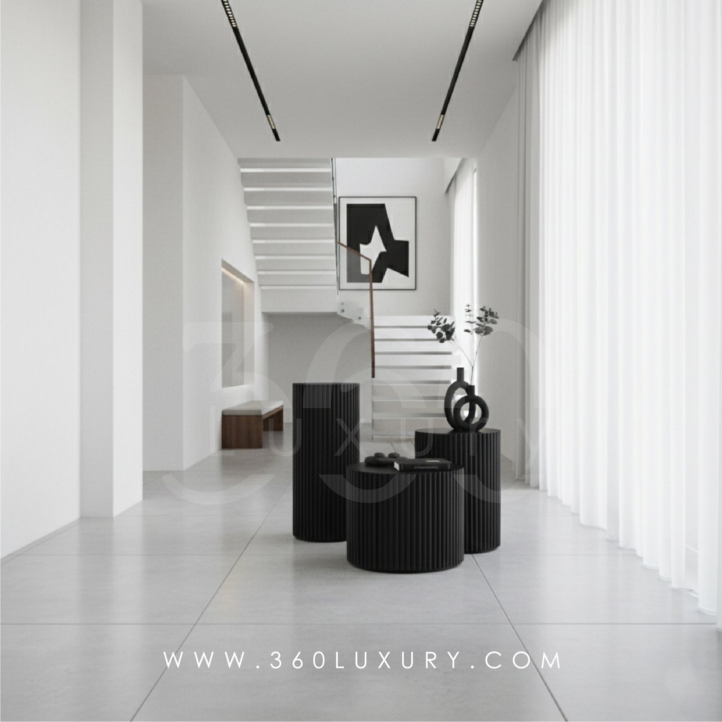 ORION Tables de chevet Colonnes Décoratives Design Cannelé Noir – 360Luxury