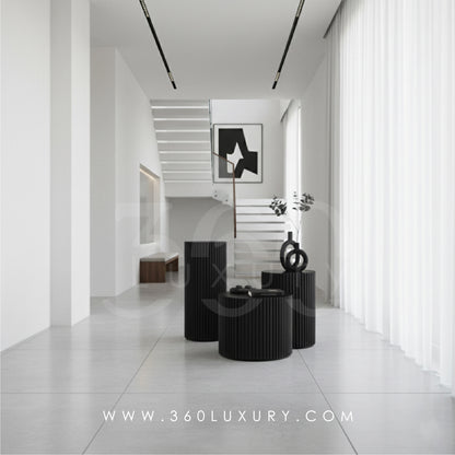 ORION Tables de chevet Colonnes Décoratives Design Cannelé Noir – 360Luxury