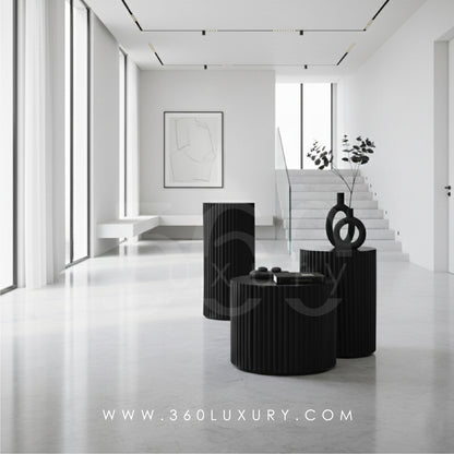 ORION Tables de chevet Colonnes Décoratives Design Cannelé Noir – 360Luxury