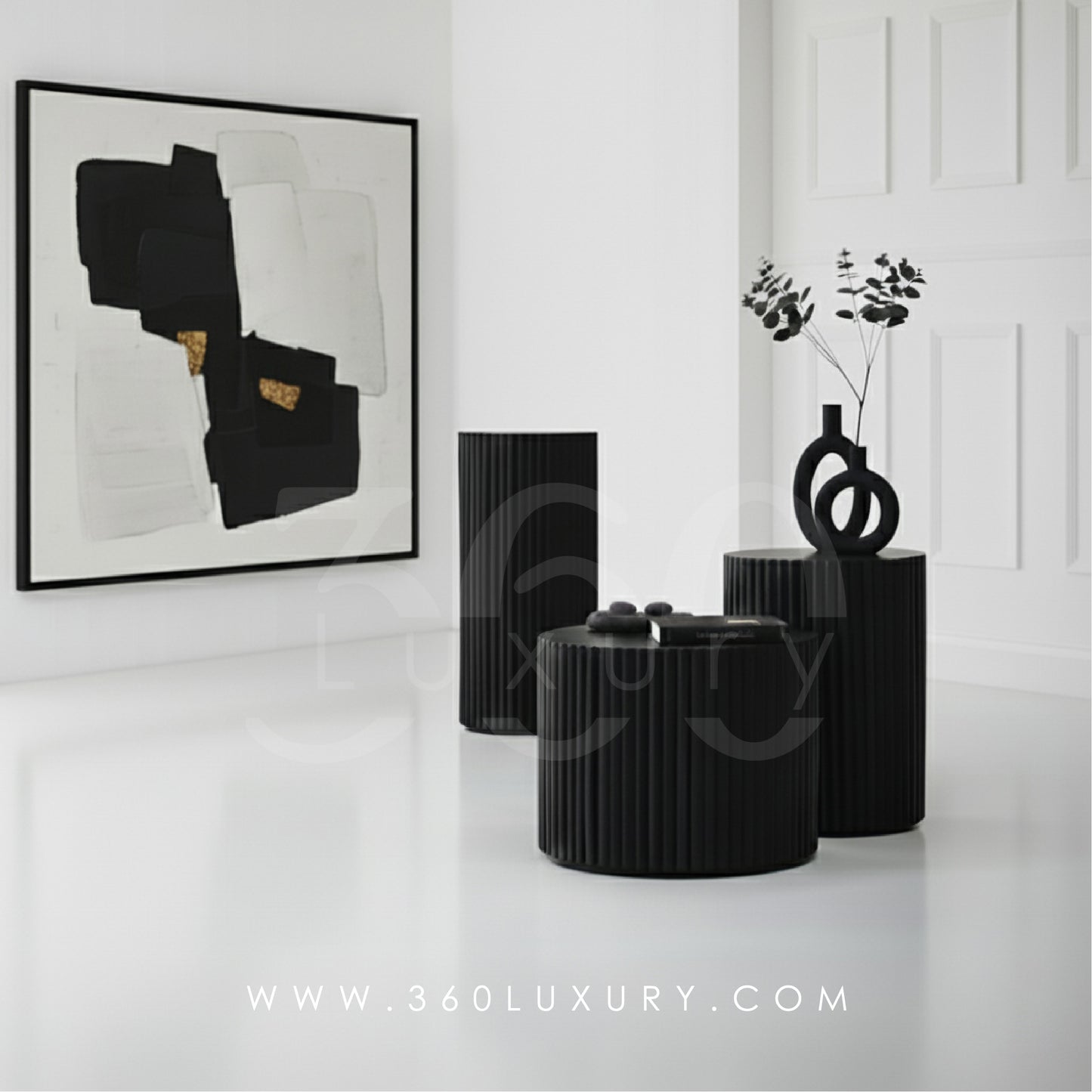 ORION Tables de chevet Colonnes Décoratives Design Cannelé Noir – 360Luxury