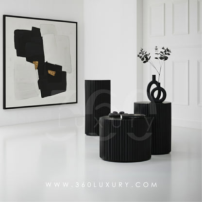 ORION Tables de chevet Colonnes Décoratives Design Cannelé Noir – 360Luxury