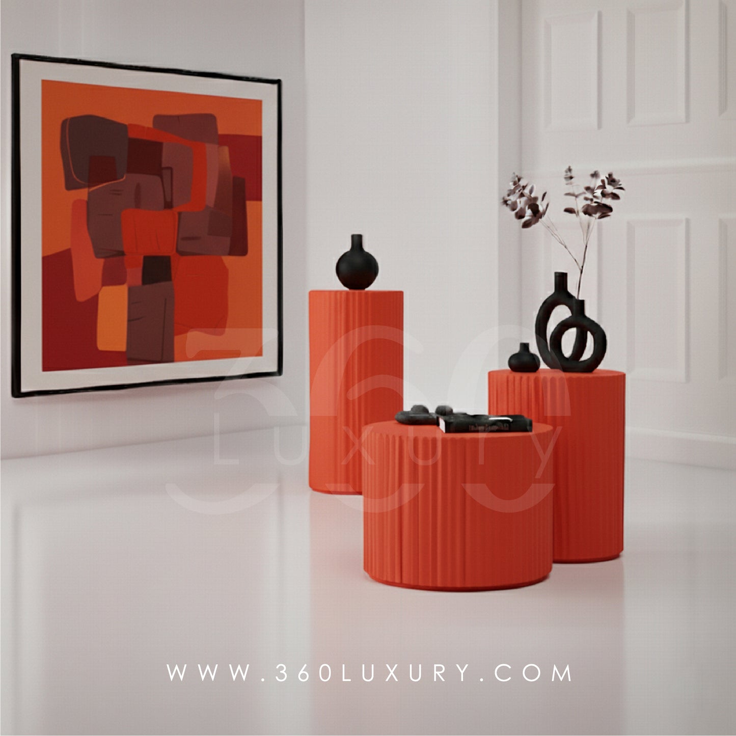 ORION Tables de chevet Colonnes Décoratives Design Cannelé Noir – 360Luxury