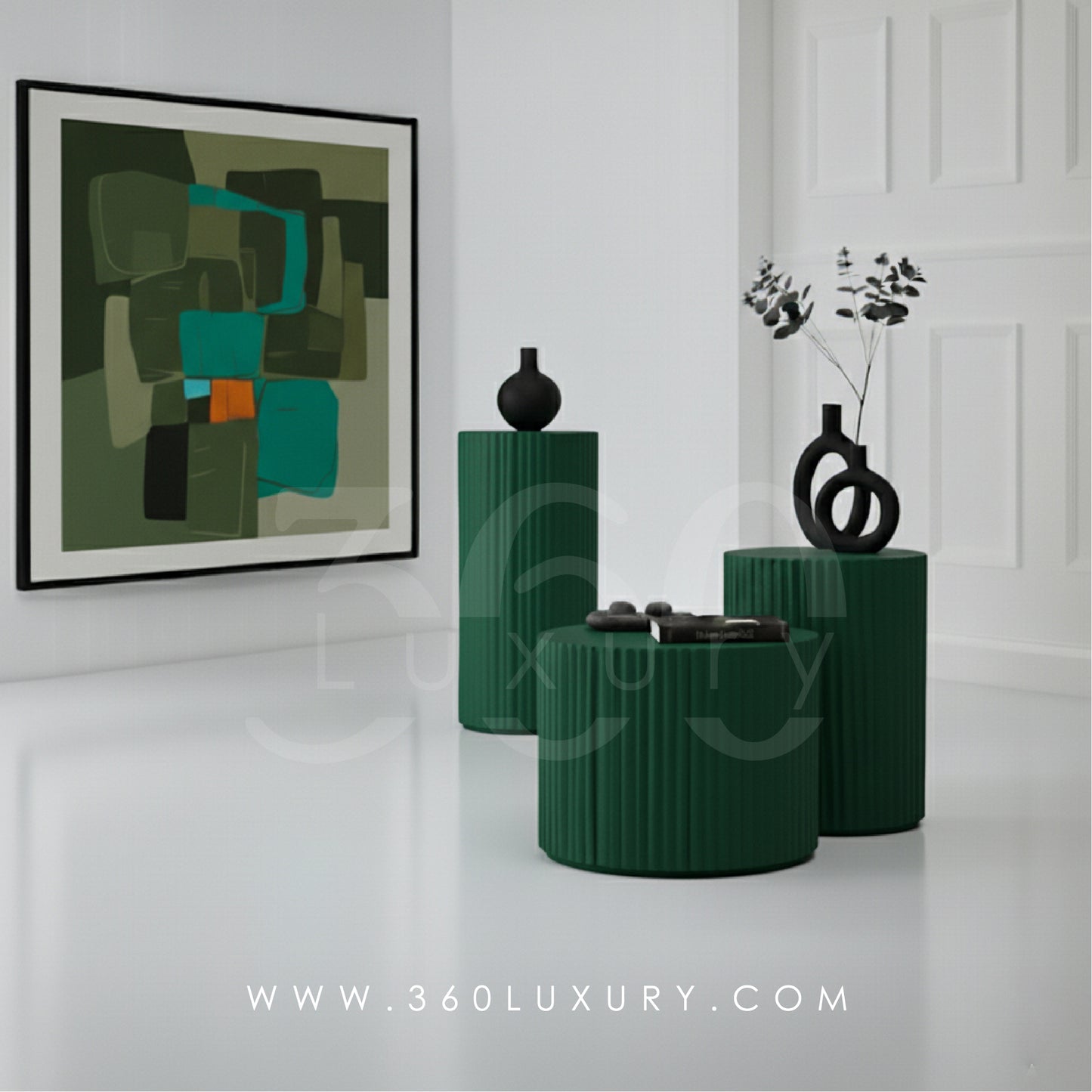 ORION Tables de chevet Colonnes Décoratives Design Cannelé Noir – 360Luxury