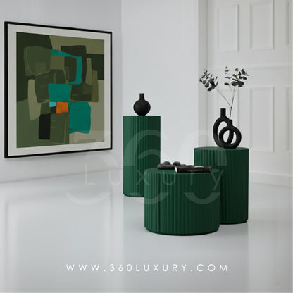 ORION Tables de chevet Colonnes Décoratives Design Cannelé Noir – 360Luxury