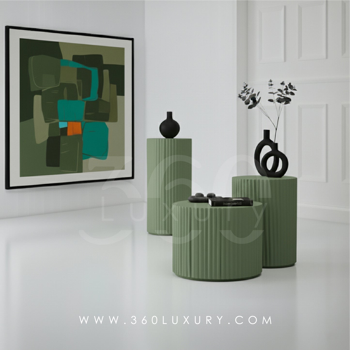 ORION Tables de chevet Colonnes Décoratives Design Cannelé Noir – 360Luxury