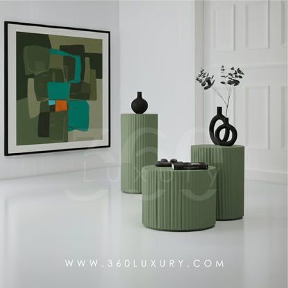 ORION Tables de chevet Colonnes Décoratives Design Cannelé Noir – 360Luxury