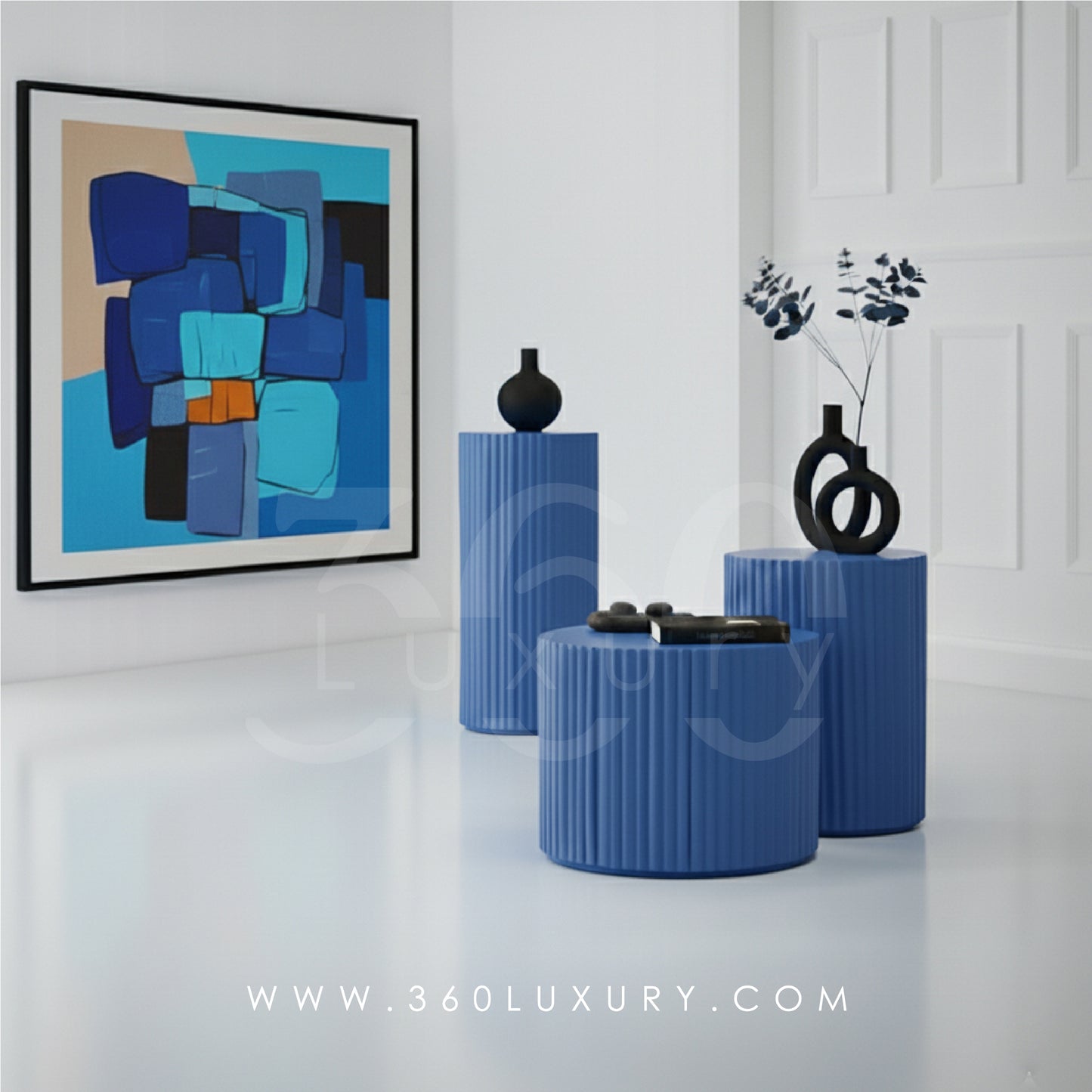 ORION Tables de chevet Colonnes Décoratives Design Cannelé Noir – 360Luxury