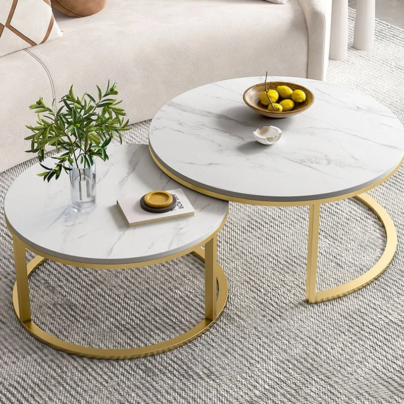Table Basse piètements métallique doré plateau en MDF Hight Gloss effets marbre blanc calacata prix pas cher au maroc livraison a Casablanca Rabat tanger et Marrakech 